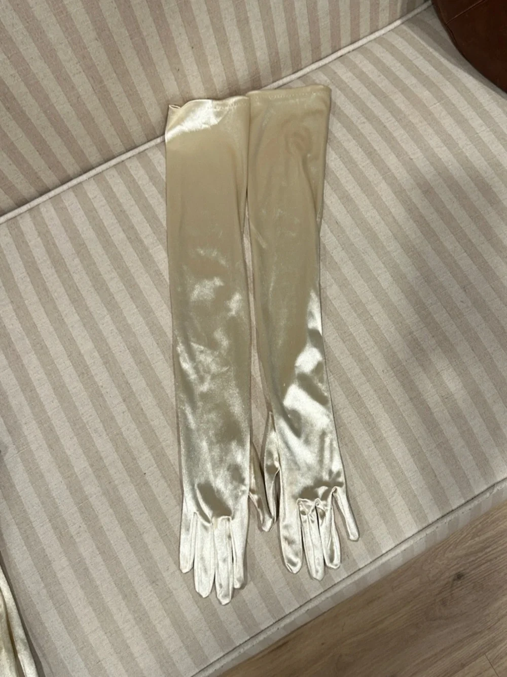 Long Satin Opera Gloves in Champagne - Elegant Evening Accessory